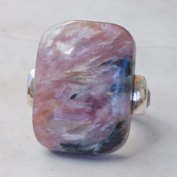 Sterling Silver Charoite & Moonstone Statement Ring – Size 7.75 - Picture 3 of 17